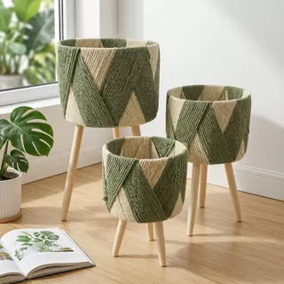 Cesta de Flores Decorativa Tejida a Mano de Cuerda de Papel para Sala de Estar y Oficina image 18