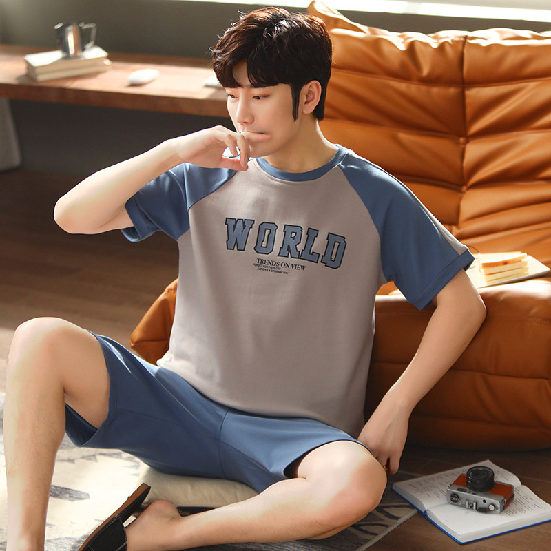 Pijamas de algodón de verano de los hombres de manga corta más tamaño Estudiante Juventud verano fino algodón desgaste del hogar traje