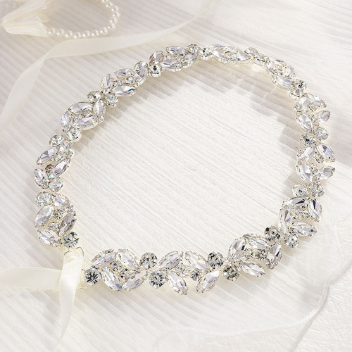 Cross-border ultra-bright alloy embedded diamond satin bow tie belt water diamond waist sash wedding dress embedded diamond bride belt