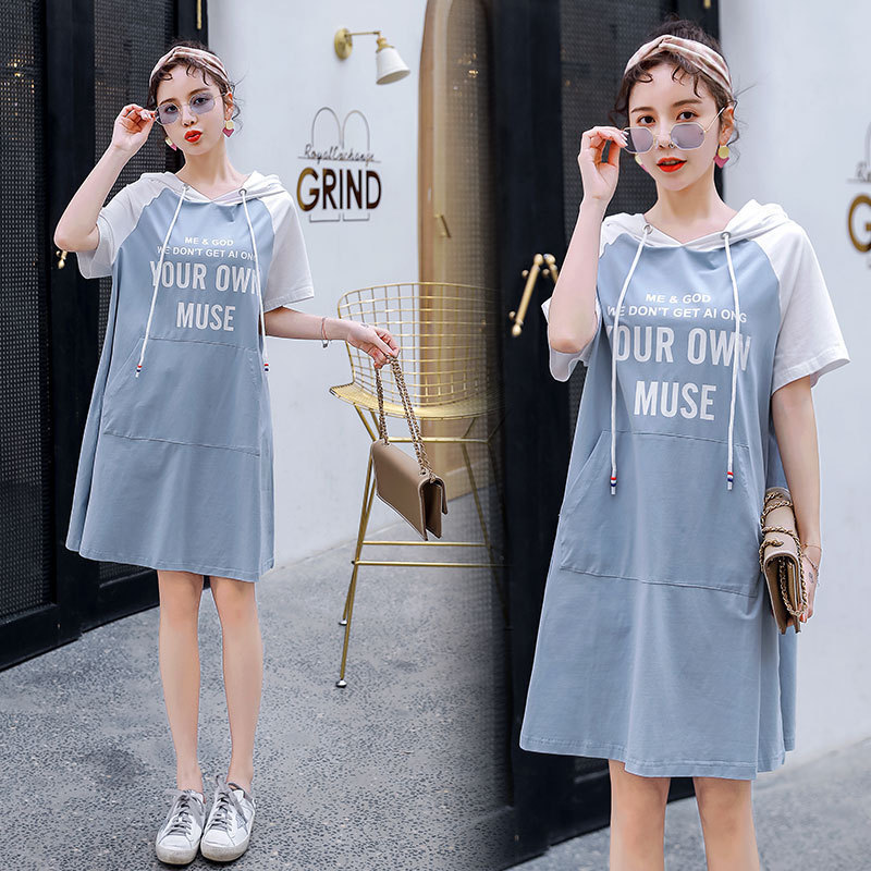 Maternity Dress Summer Style Hot-Selling Mid-Length Plus-Size Fashionable Hooded Dress in Japanese and Korean Style