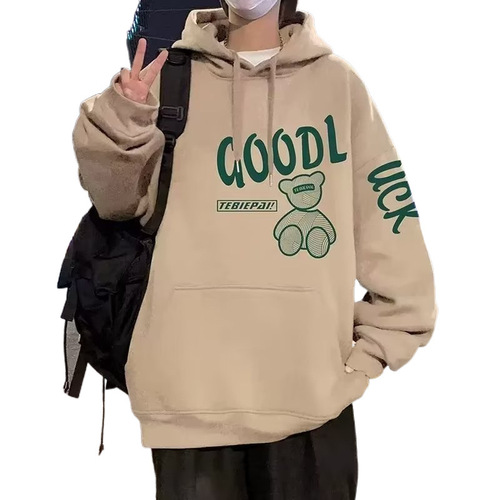 2024 Men's Autumn/Winter New Arrival Hooded Sweatshirt, Trendy Brand American-Style Fleece-Lined Couple's Jacket, Loose-Fit Top