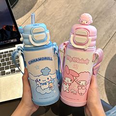 かわいいサンリオファミリーシリーズ かわいいワンカップ ダブルドリンクカップセット 魔法瓶カップ 調節可能なカップロープ ポータブルドリンクカップ