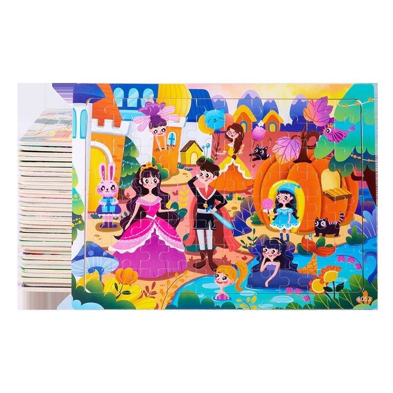 木製80ピースパズル子供動物漫画おとぎ話平面パズル赤ちゃん早教知育積み木おもちゃ