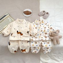 2025冬季男小童加厚套装可爱卡通雪粒绒保暖开衫居家服外穿两件套