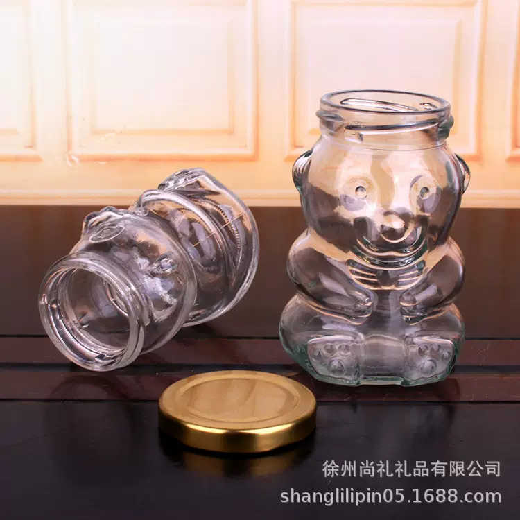 180ml280ml玻璃小熊瓶 糖果蜂蜜罐果酱瓶搭配黑金两色盖子