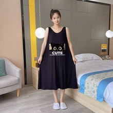 胖MM夏季卡通印花无袖背心裙300斤特大码薄款休闲舒适睡裙家居服