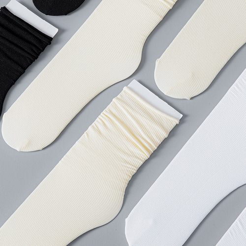 Socks women's pile socks spring and summer thin ice socks solid color socks women's mid-calf socks velvet stockings ice stockings
