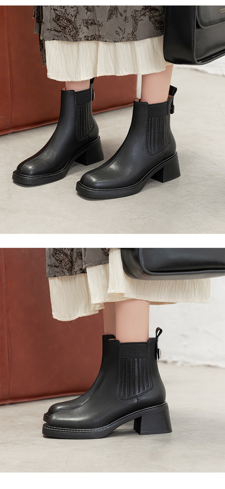 CHIKO Ahlam Square Toe Block Heels Ankle Boots
