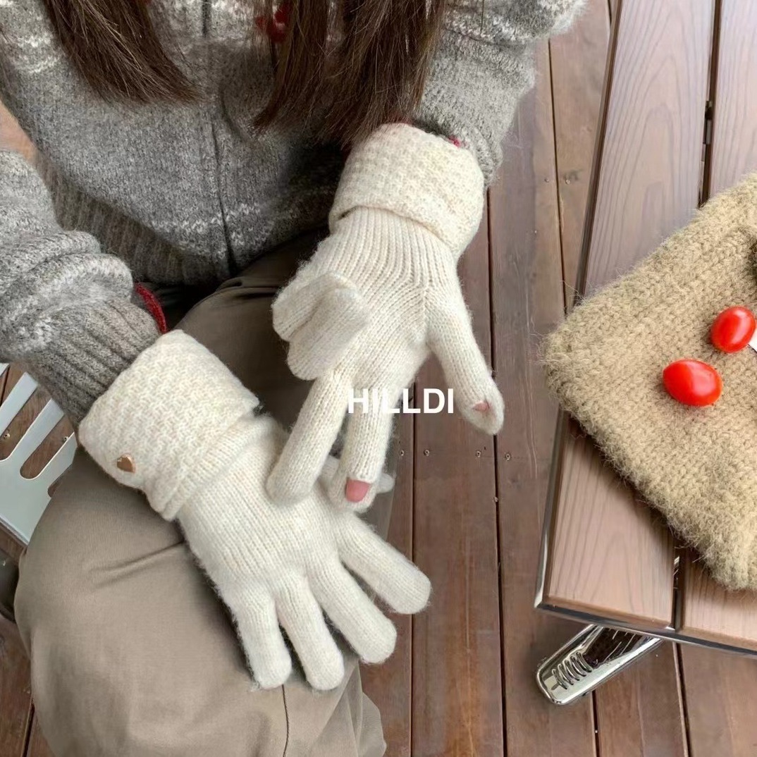 Keep warm demi-season knitted solid color cashmere gloves