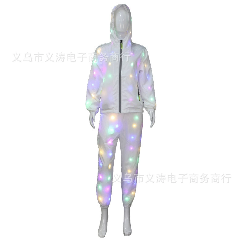 Light-Up Couple Outfit Set, White LED Hooded Jacket & Matching Bottoms, European Catwalk Style