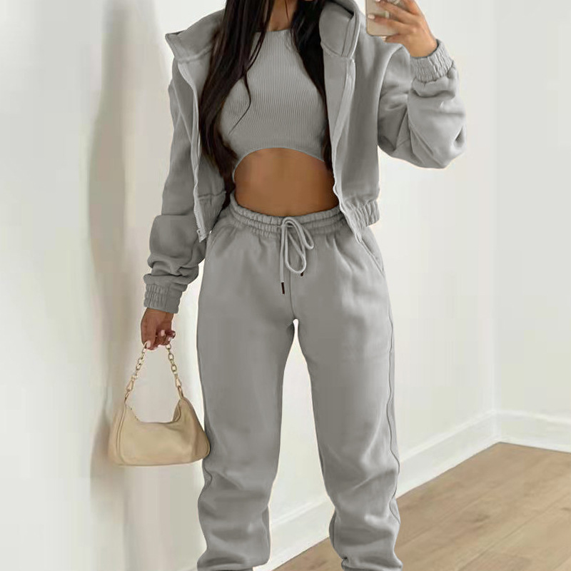 2026 New Spring Women's Clothing European And American Outfit Solid Color Hooded Sweatshirt Casual Fashion Sports Set_ecoleips.com