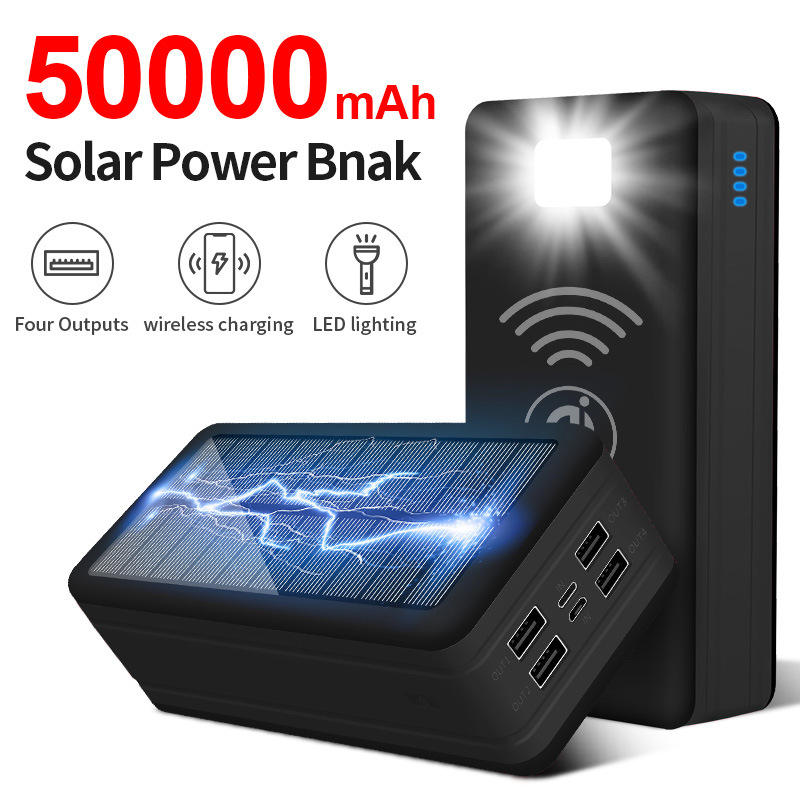 Aliexpress 50000 Mah Solar Wireless Power Bank Outdoor Mobile Power Supply with Led Light Super Large Capacity