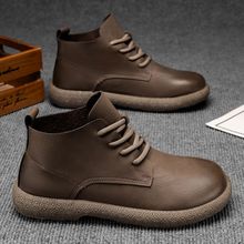马丁靴男款秋冬季皮面英伦复古潮男短靴工装耐磨中帮皮鞋棕色卡其