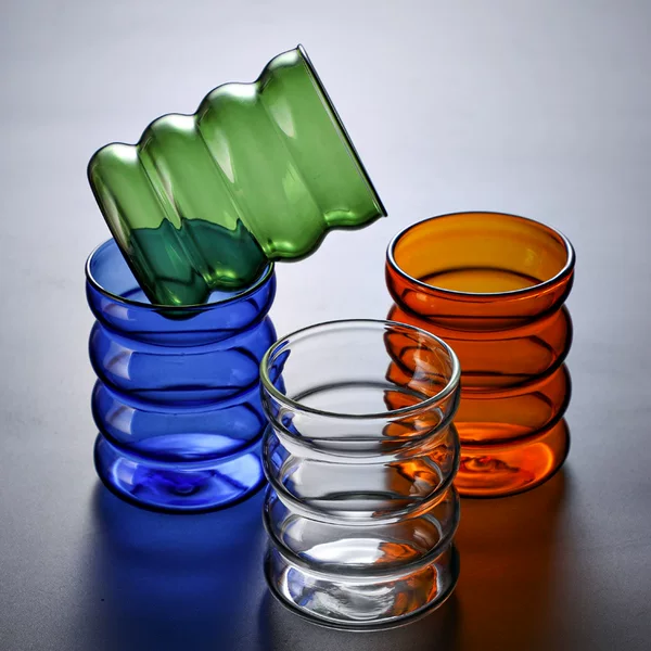 Corrugated Coffee Milk Colored Glass Single Cup Water Cup Juice Cup Cute Spiral Caterpillar Circle Cup Glass Cup