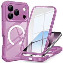 跨境iphone17防滑边钢化玻璃手机壳磁吸16promax苹果二合一三防壳