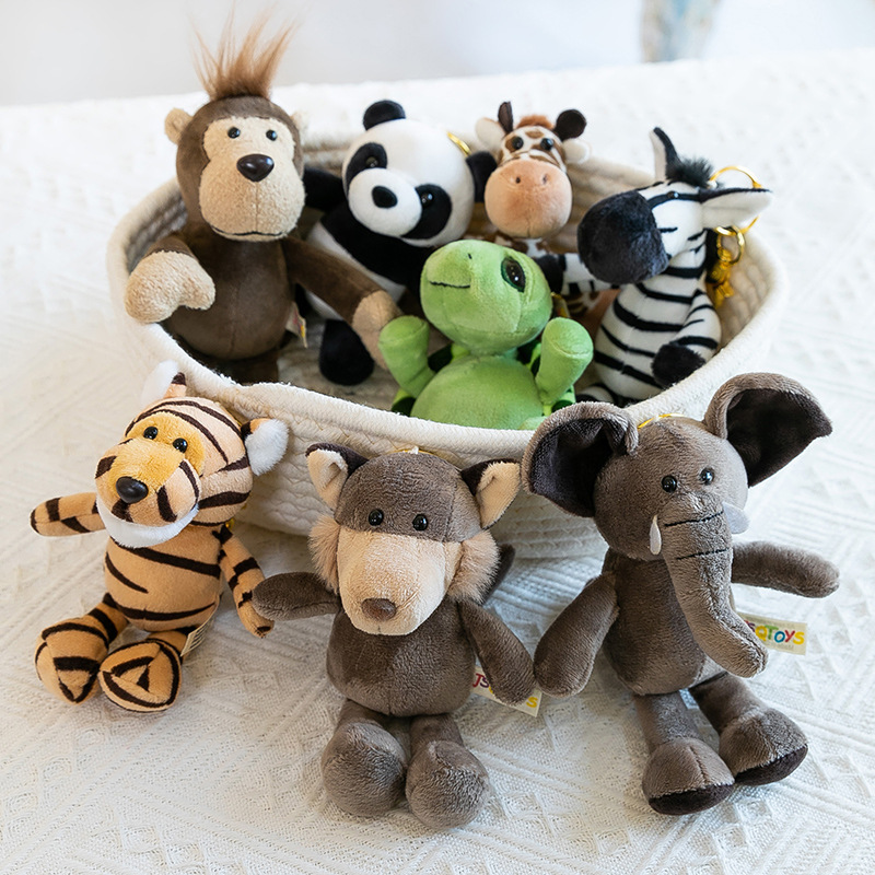JSQ Jungle Animal Little Lion Keychain Plush Doll Key Ring Grab Doll Car Gift Bag Pendant