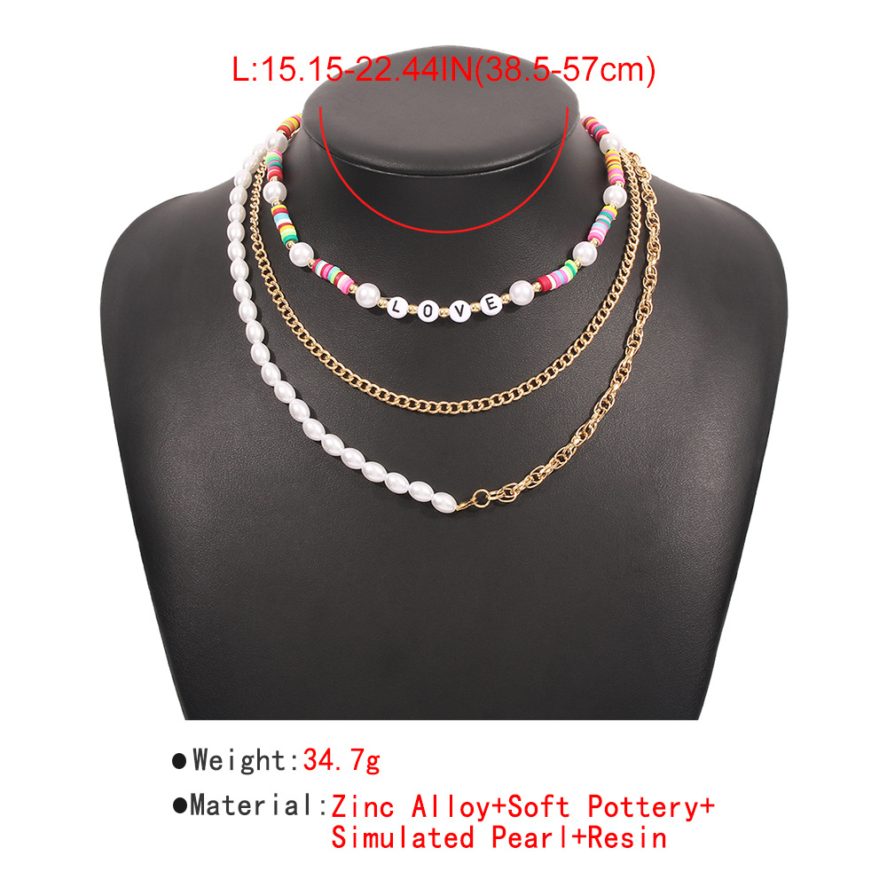 European and American crossborder bohemian fashion soft ceramic imitation pearl stacking multilayer necklacepicture4