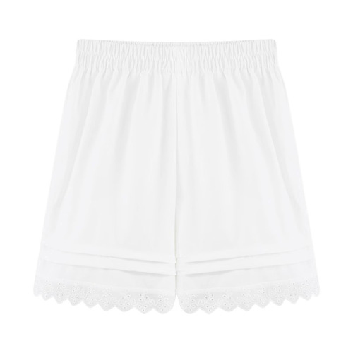 White lace edge splicing casual shorts for women, summer loose matchy-matchy mini skirt home-wide leg pants
