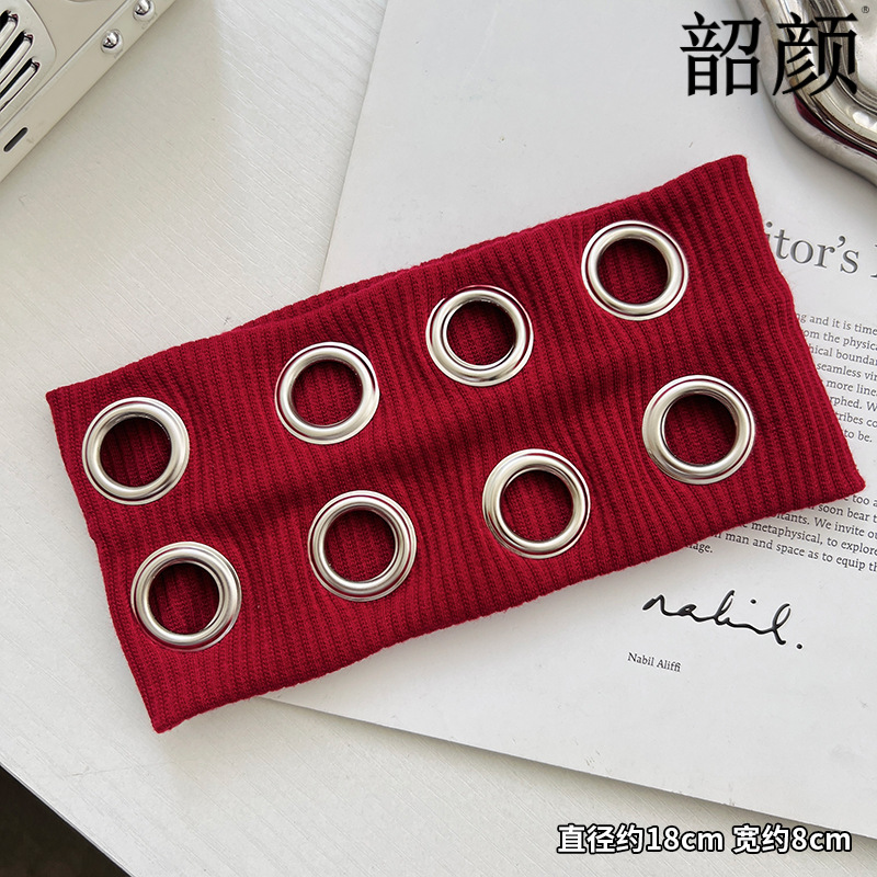 Hot Girls metal agujero redondo hueco elástico cinturón de cabello europeo y americano retro gótico punk rock festival tocado de moda