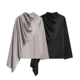 TAOP&ZA早春新款女装时尚优雅披肩设计丝缎质感衬衫上衣1305167