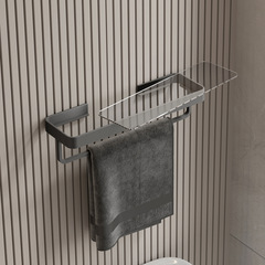 Hanging bathroom storage shelf without drilling for use on the wall in the bathroom, washroom, toilet, or sink area, with tempered glass mirror front organizer shelf