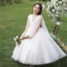 2026新款礼服白纱礼服女童生日公主裙花童婚礼儿童主持人走秀夏季