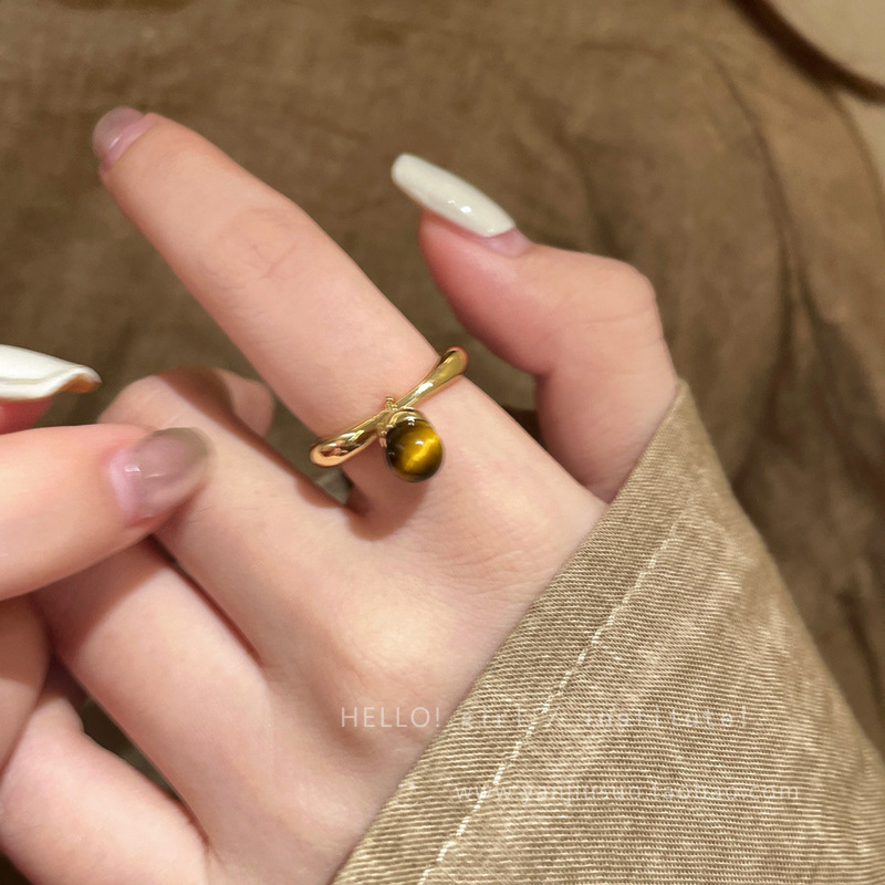 美拉德虎眼石开口戒指女秋冬高级感可调节食指戒轻奢小众设计指环|undefined