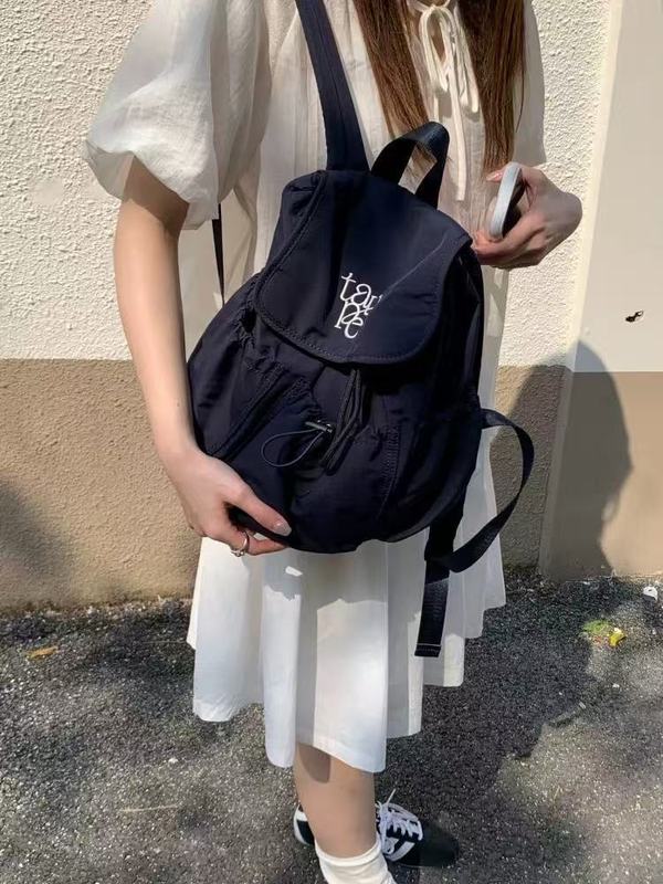 韩版2025新款抽绳电脑包尼龙帆布包大容量双肩包学生上课通勤书包|undefined