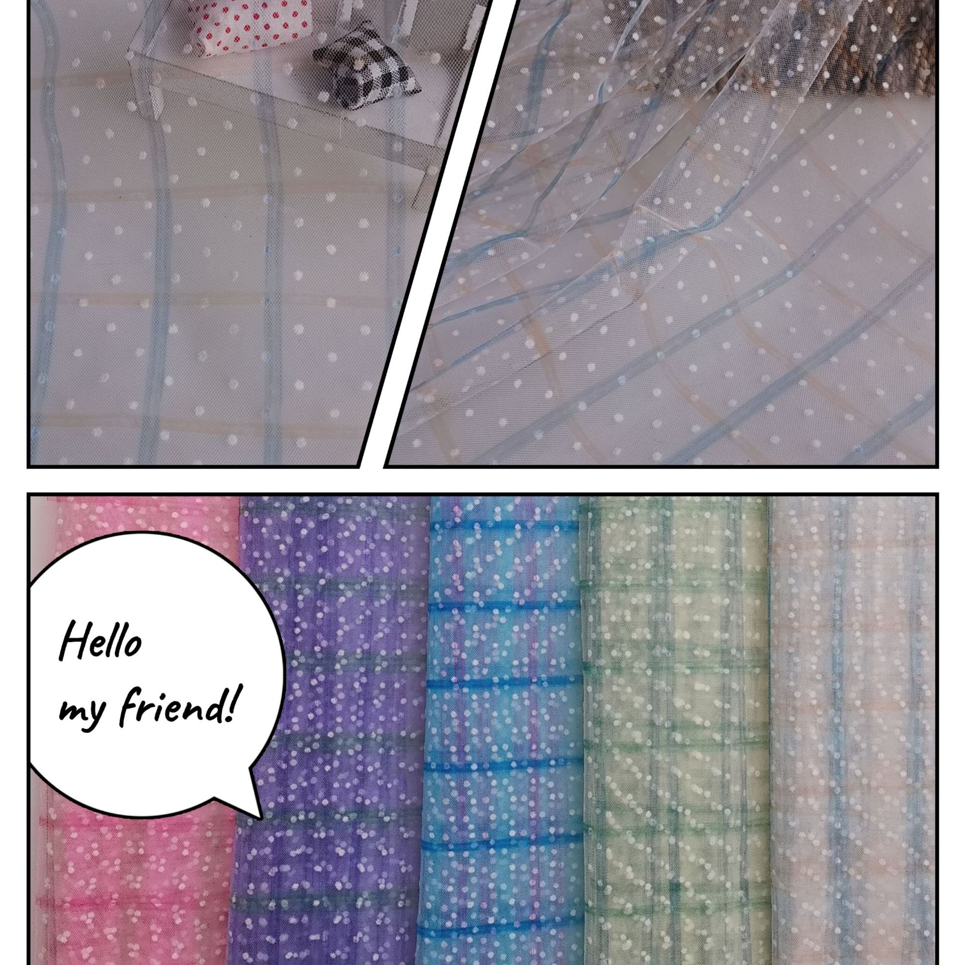 新款热卖~锦特美网纱小Q点植绒双色方格印花 仙美款网纱童装面料