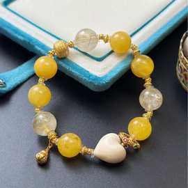 金发晶蜜蜡S925银镀金爱心跑环五条经南瓜高级文玩设计手链手串