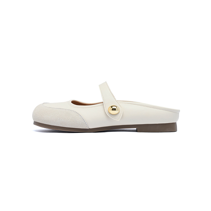 August Lion Deng Baotou pantuflas mujeres 2025 verano nuevas y cómodas sandalias planas con un pie y medio arrastrar zapatos individuales