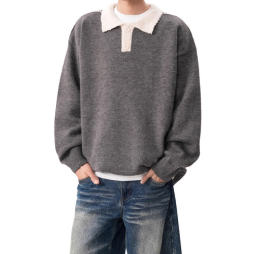 Explosiones transfronterizas de tamaño europeo de tamaño grande polo camiseta collar color mosaico camiseta de punto suéter hombre viejo viento otoño invierno fábrica al por mayor