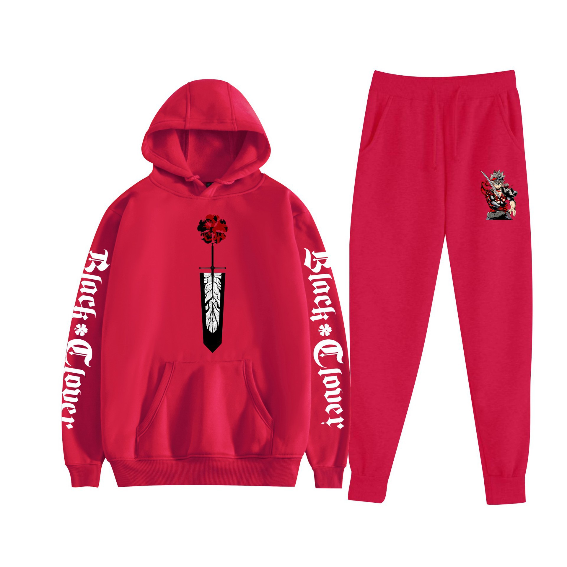 Trébol de cuatro hojas negro nuevo estilo transfronterizo Black Clover pareja suéter con capucha hombres y mujeres pantalones de dos piezas