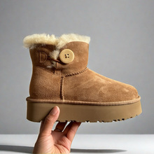 雪地靴桑坡村3352羊皮毛一体真皮羊毛经厚底女短筒保暖款冬季款