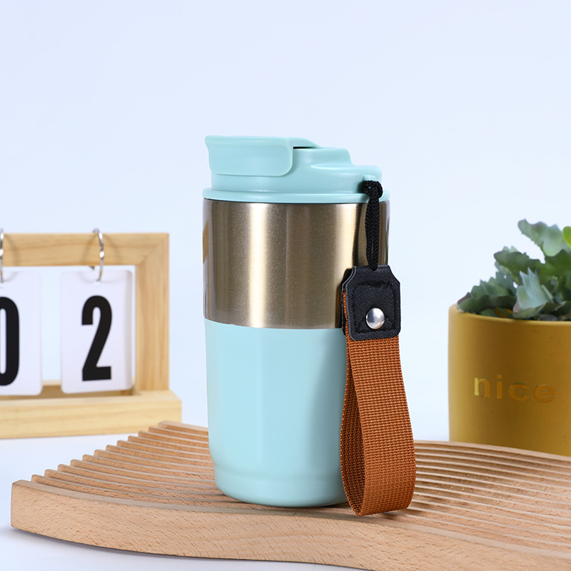 Coche portátil cuerda taza de café moderno simple chica portátil taza de vacío 304 taza de vacío de acero inoxidable