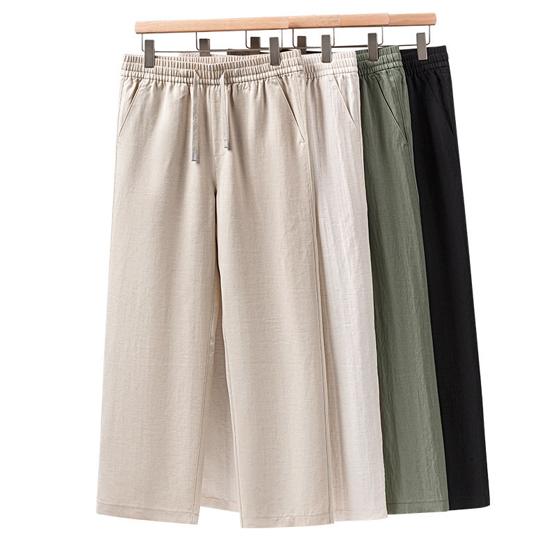 Pantalones de lino de verano, pantalones recto, pantalones de hielo delgados, pantalones sueltos, respirables, pantalones casuales para hombres