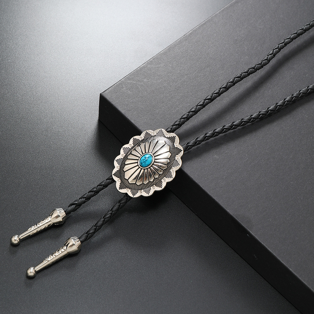 Retro Geometric Pu Leather Alloy Turquoise Enamel Unisex Bolo Tie Necklaces display picture 4