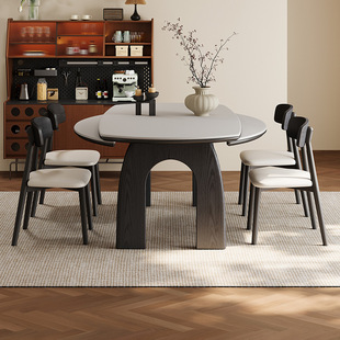 French Retro Style Retractable Solid Wood Slate Dining Table Variable Round Table for Home Small Apartment Modern Simple Folding Dining Table