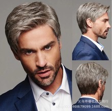 新款 男士跨境速卖通假发欧美棕灰色斜分厂家直销wig假发男批发