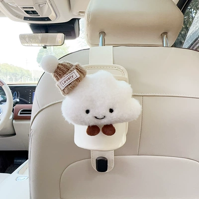Car cup holder/beverage holder — Storage Bucket - off-white-leather-water-cup-holder-with-hook-khaki-hat-white-clouds