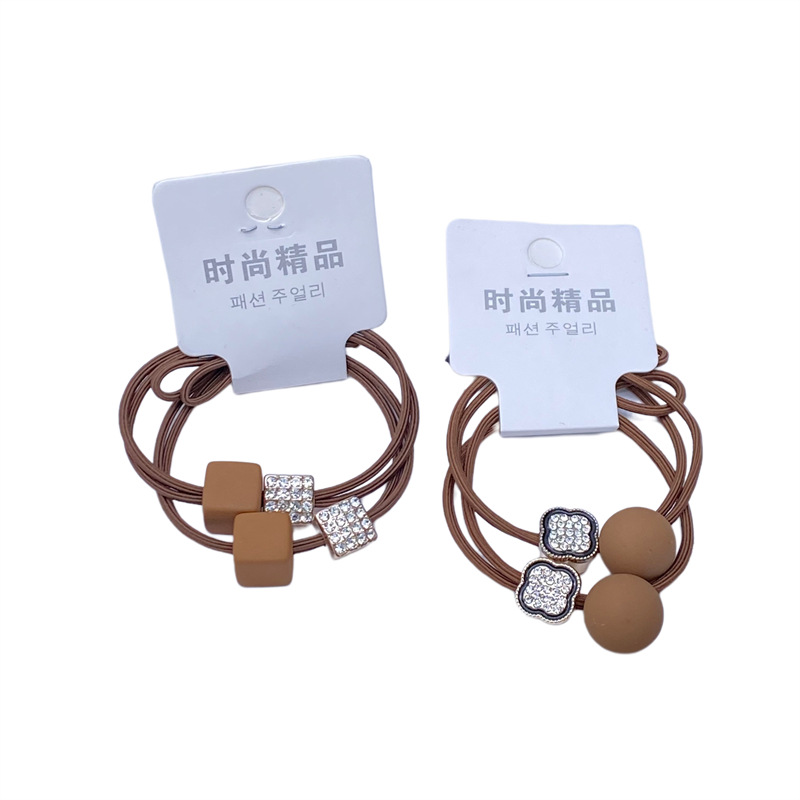 Nuevo estilo coreano etiqueta accesorios para el cabello 2 Tarjeta montada cuerda de pelo simple café leche té cristal cuerda de pelo banda de goma