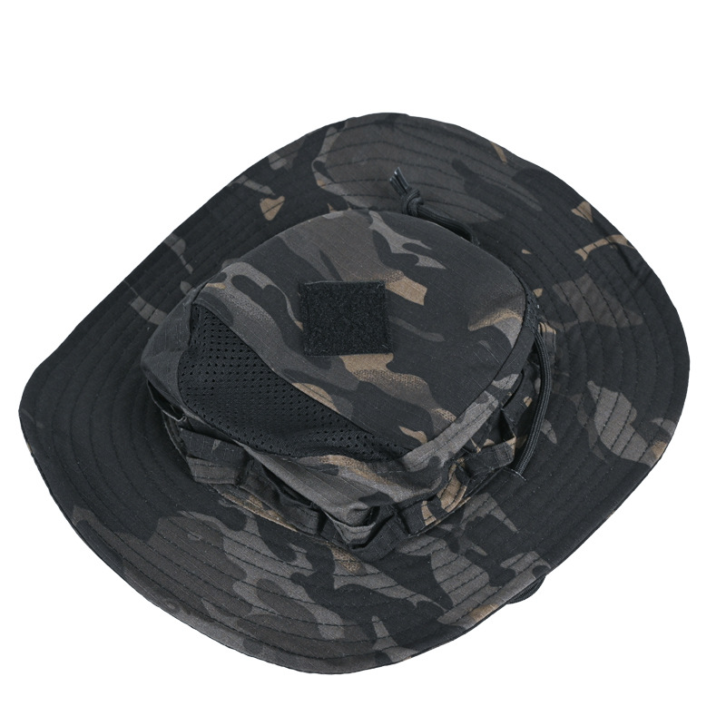 Nuevo sombrero de camuflaje transfronterizo al aire libre táctico militar de pesca de borde redondo sombrero de pescador de sombrero de sombrero de escalera de montaña de protección solar