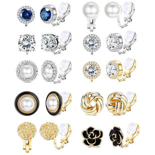 10 pairs of pearl rhinestone kink clip earrings set for women's fashionable and versatile light luxury earring accessories