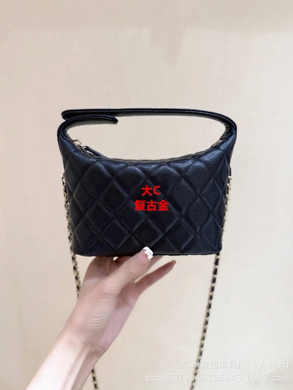 实物带LOGO新款小香风25c饭盒包鱼子酱牛皮女包菱格斜挎手拎包女|undefined