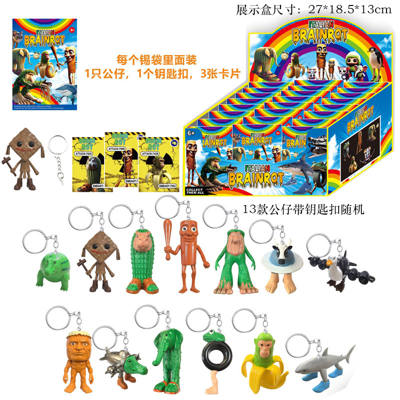 クロスボーダー2-4寸山海経の手作りは全部木の棒人の子供のブラインド袋にカードのキーホルダーを持っています。24袋/箱です。