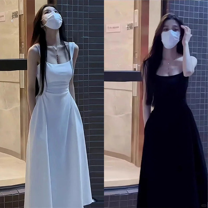 Black Slim-Fit French-Style Suspender Dress, Slimming Dress for Women, Summer Hot Item 2026 New Long Dress with a High-End Feel