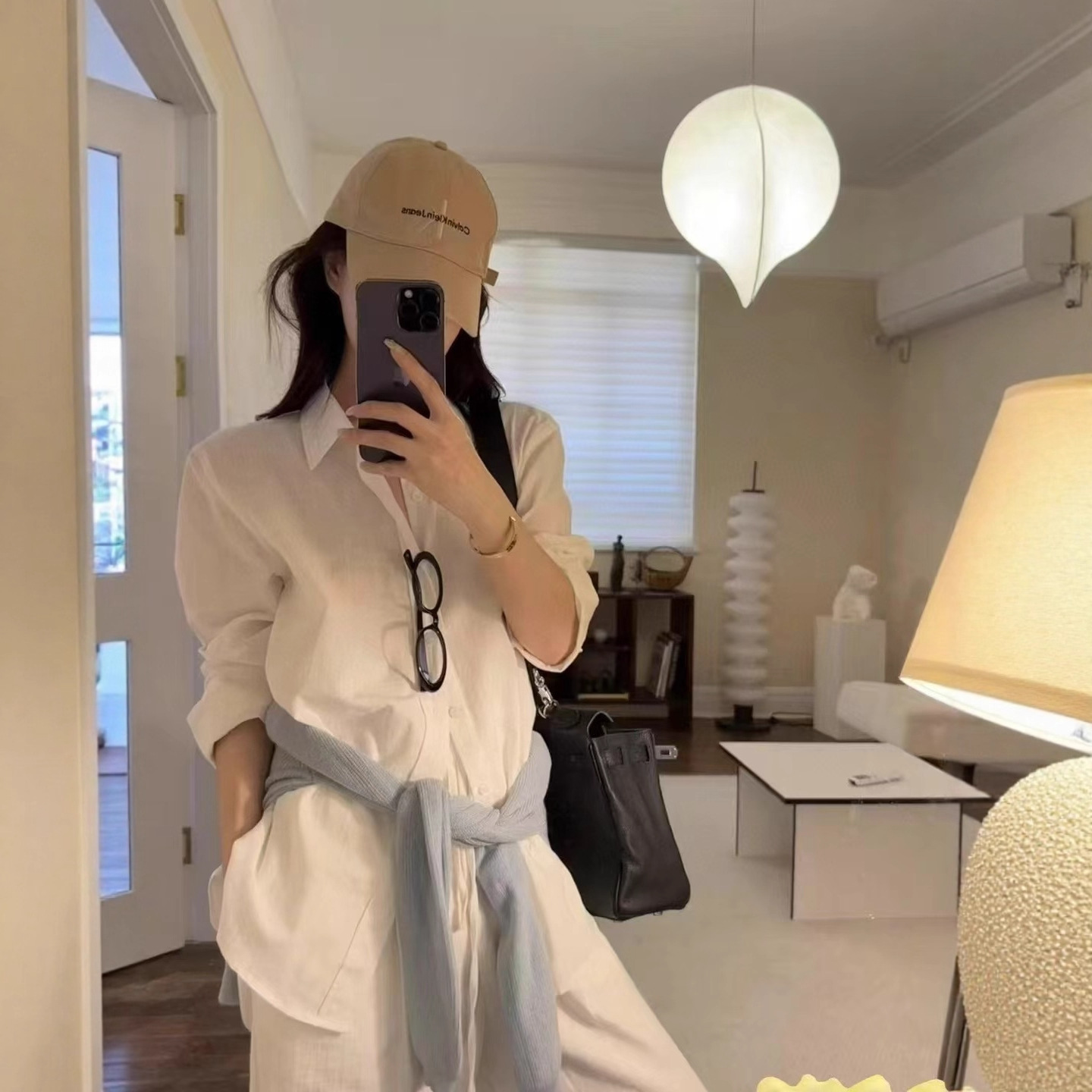 女款！现货霖儿推荐老钱风宽松亚麻衬衣透气防晒翻领小马刺绣上衣