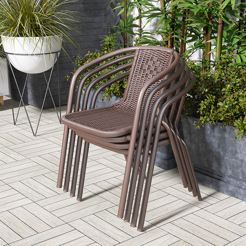 Outdoor Balcony Leisure Rattan Back Chair Courtyard Stackable Plastic Chair Home Dining Table and Chair Set Waterproof and Sun Protection