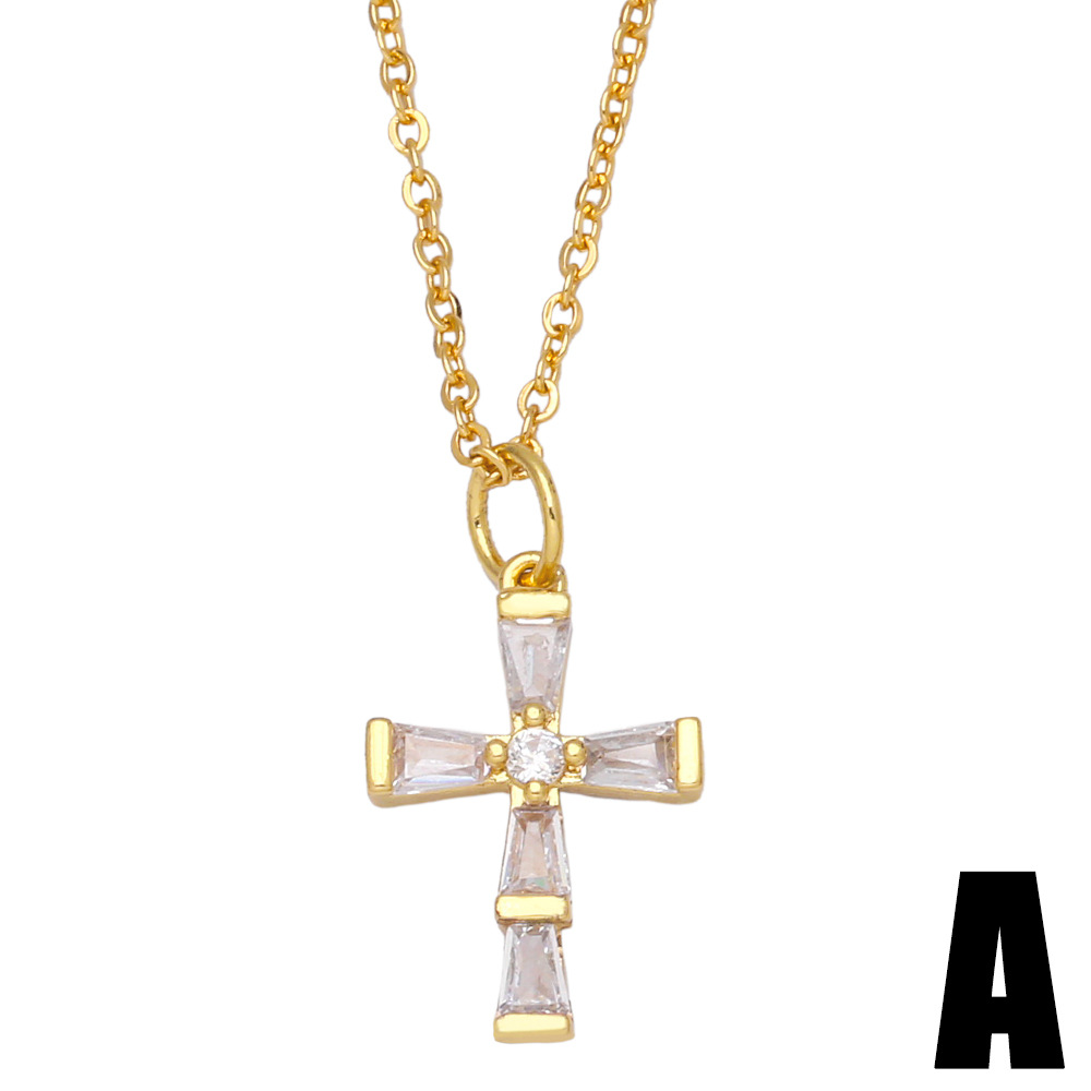 Retro Personality Diamond Zircon Pendant Clavicle Chain Copper Cross Necklace display picture 2