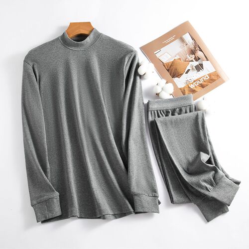 Autumn clothes and autumn trousers pure cotton men's thin cotton sweater pure cotton young and middle-aged thermal underwear set medium half turtleneck autumn and winter